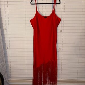 Eloquii Vibrant Red Asymmetrical Fringe Dress